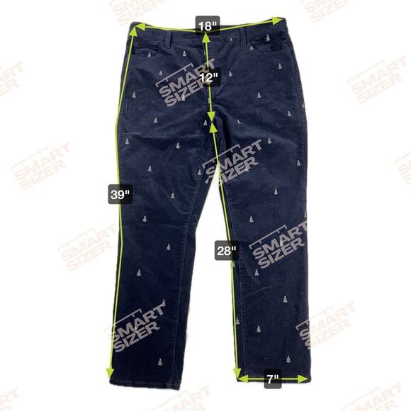 Talbots Velveteen Straight Leg Pants Navy Christmas Tree Embroidery Size 16P - Picture 4 of 10